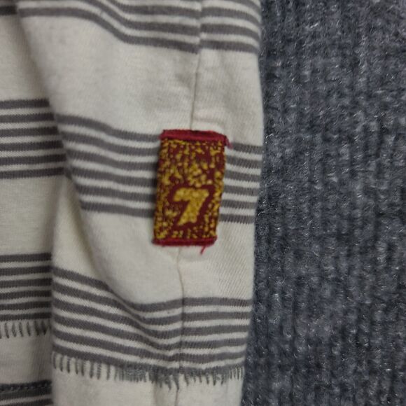 7 For All Mankind Beige Striped Henley Shirt Girls Large Button Neck Casual - Picture 6 of 13